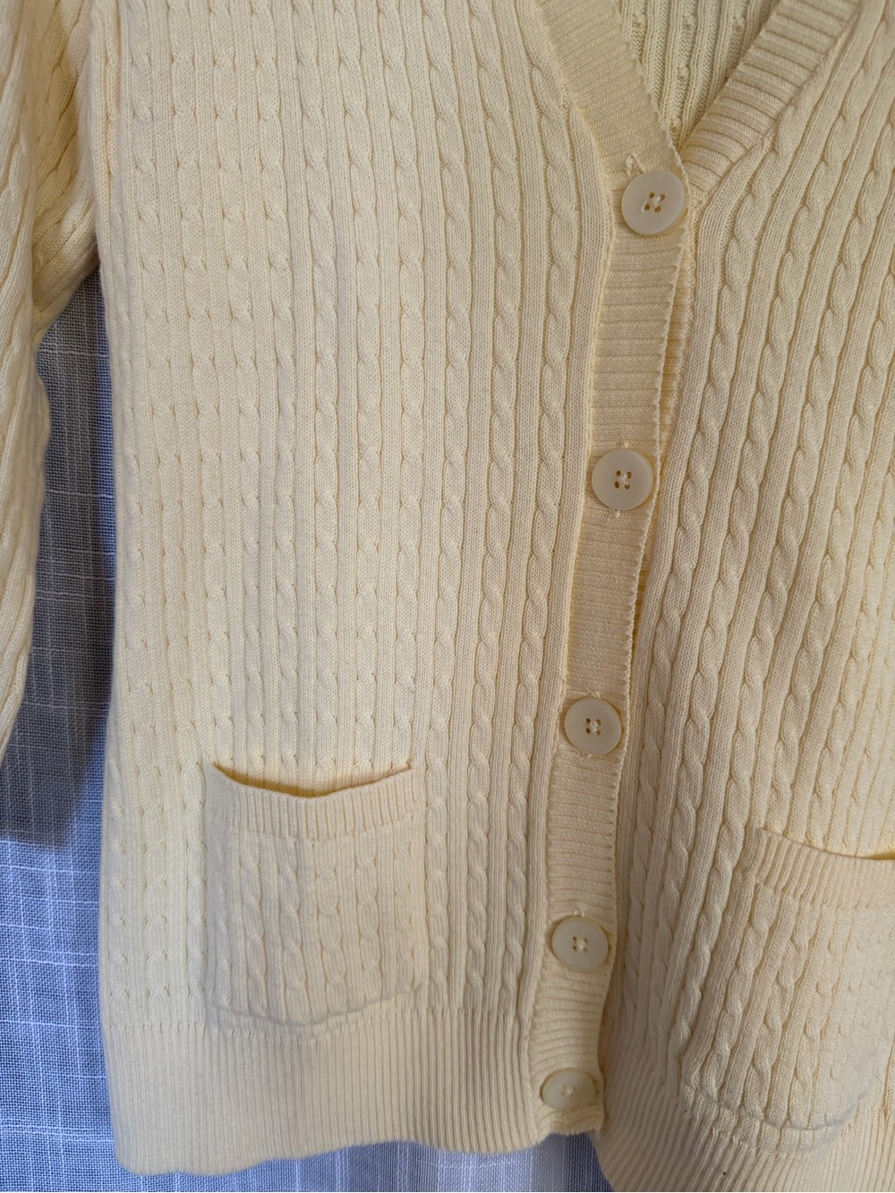 Jeanne PierreYellow Cable-Knit V-Neck Button Cardigan Sweater - Picture 3 of 4